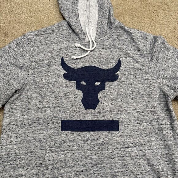 Under Armour Project Rock Hooded Shirt Short Sleeve Mens Medium Grey Blue - Picture 2 of 7